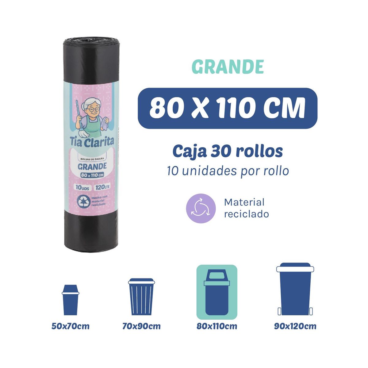 GENERICO - Bolsa de Basura 80110 Tía Clarita - Caja 30 Rollos - 30 uds