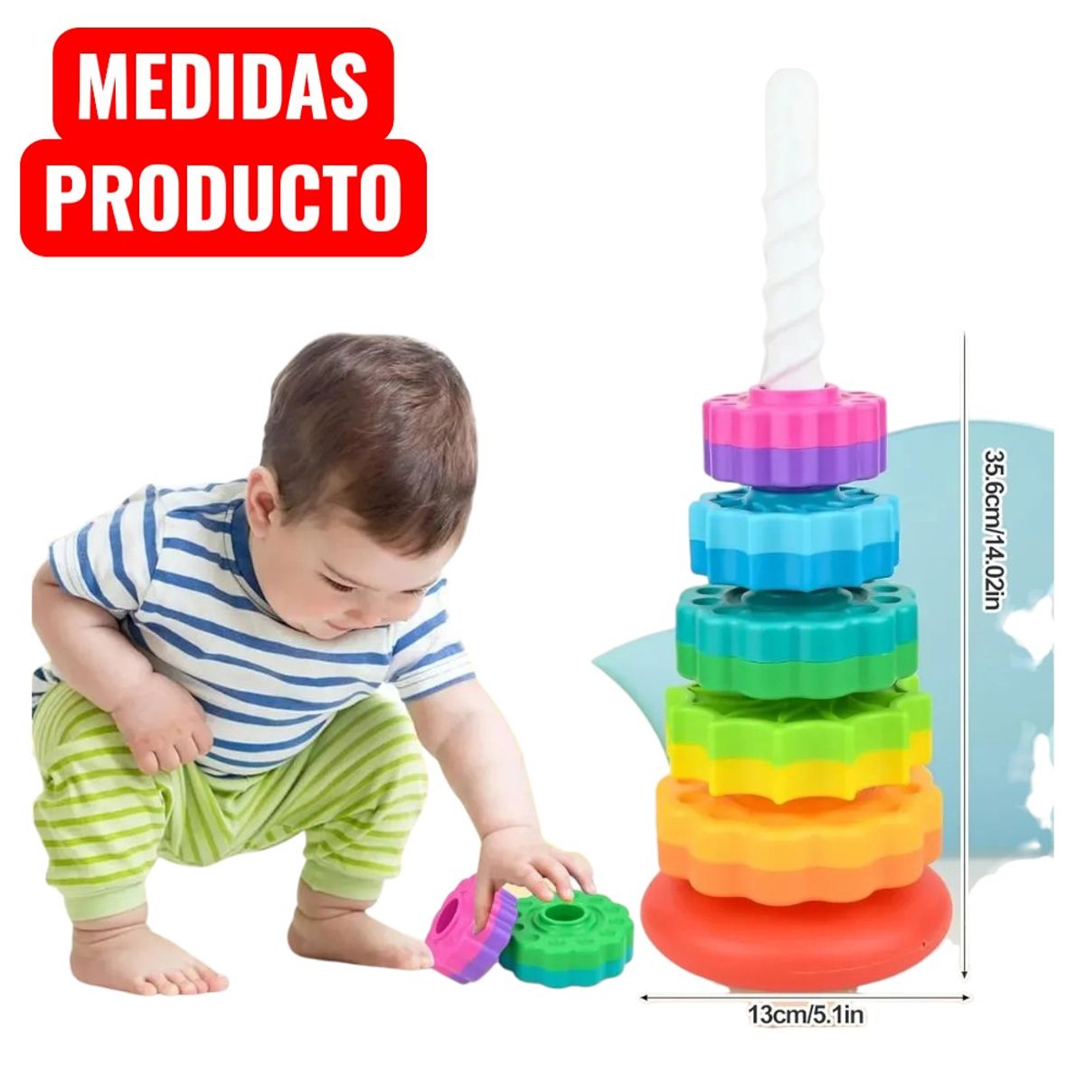 GENERICO - TORRE GIRATORIA SPIN AGAIN COLORES ARCOIRIS PARA  NIÑOS