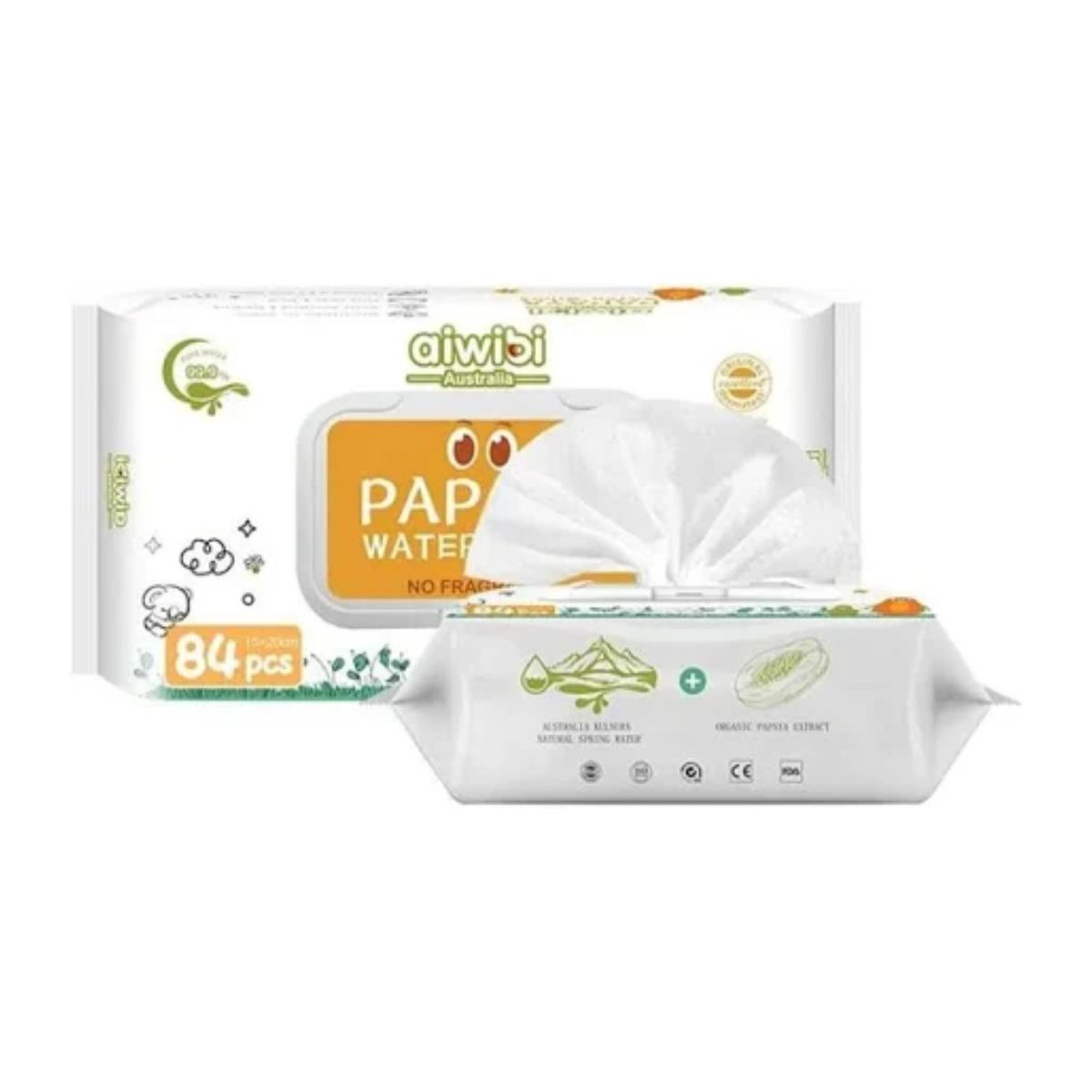 AIWIBI - Toallitas Aiwibi 99.9% Agua Con Fibra De Papaya 84 Unidades