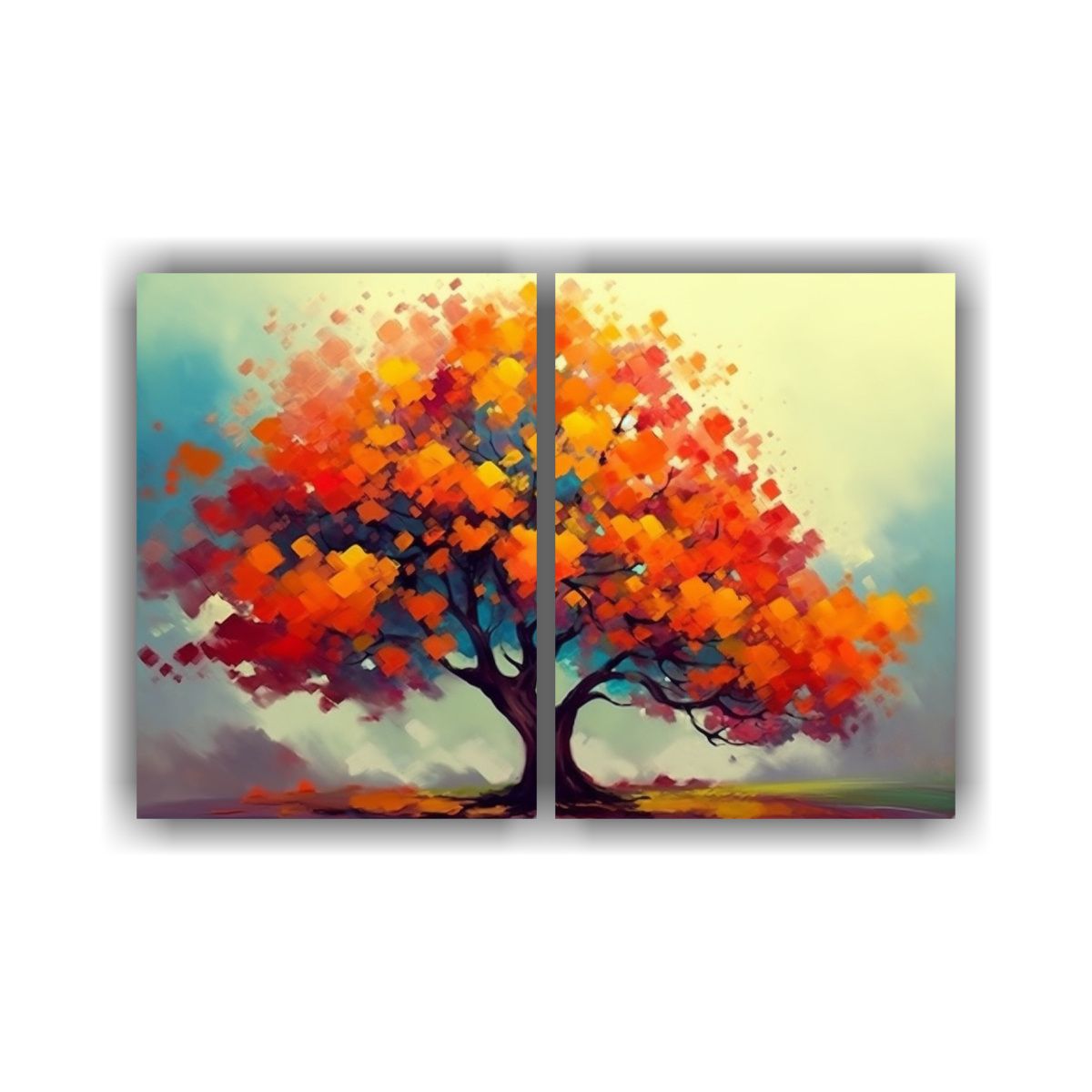 GENERICO - Cuadro Con árbol De Hojas Coloridas En Estilo 60x45 Cm