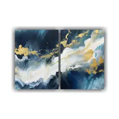 GENERICO - Cuadro Abstracto Azul Y Oro Arte De Pared 60x40 Cm