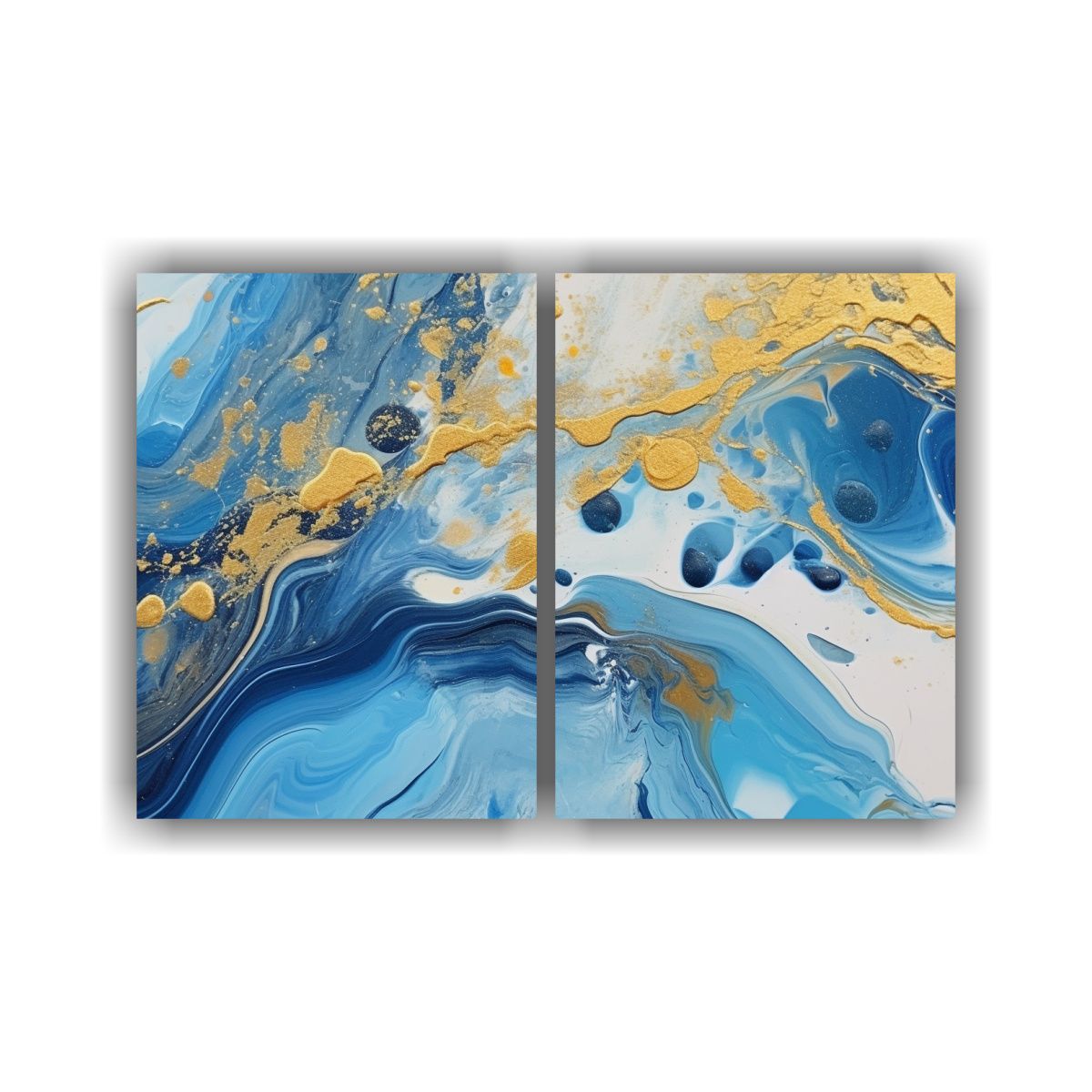 GENERICO - Cuadros Abstractos Azul Y Oro Set De 2 Lienzos 60x45 Cm
