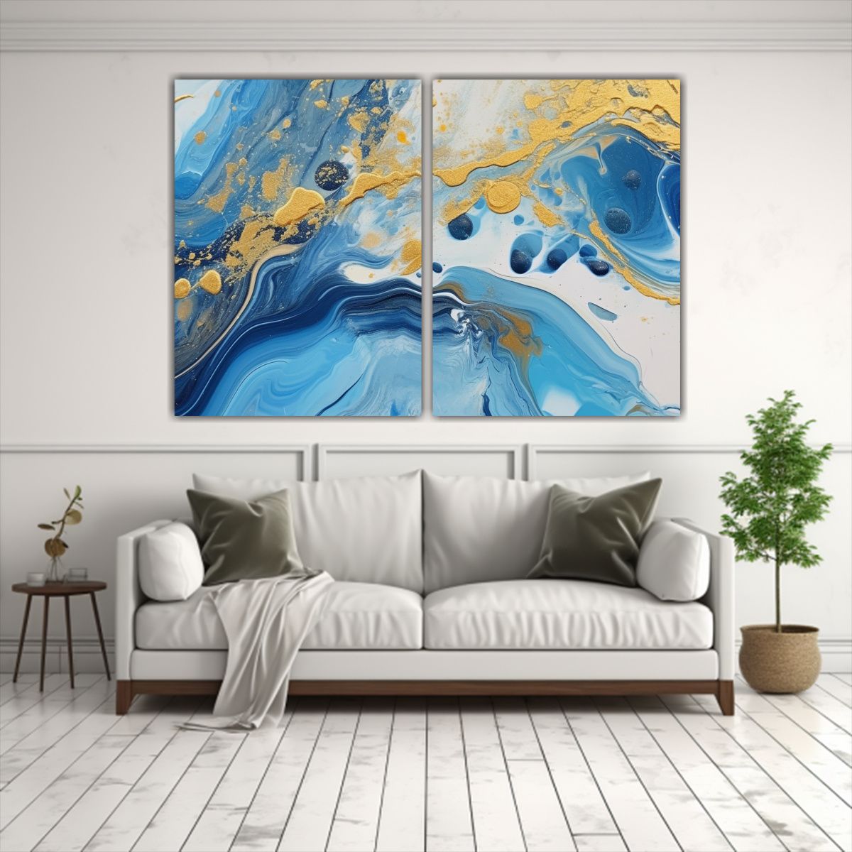 GENERICO - Cuadros Abstractos Azul Y Oro Set De 2 Lienzos 60x45 Cm