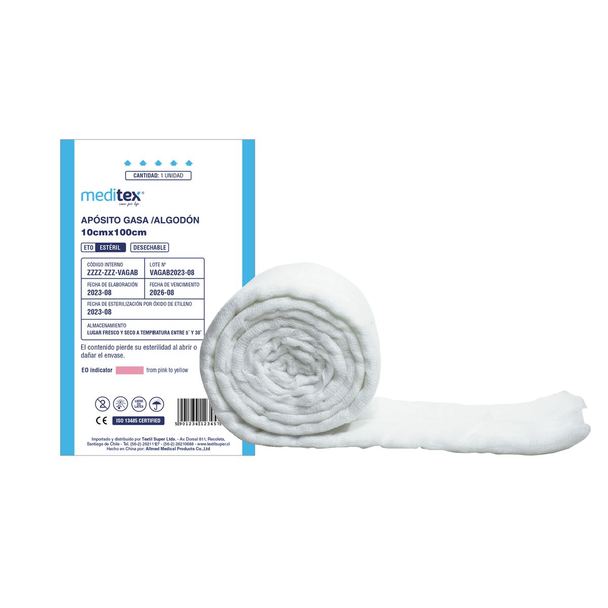 MEDITEX - APÓSITO GASA ALGODÓN ESTÉRIL 10CM X 100CM