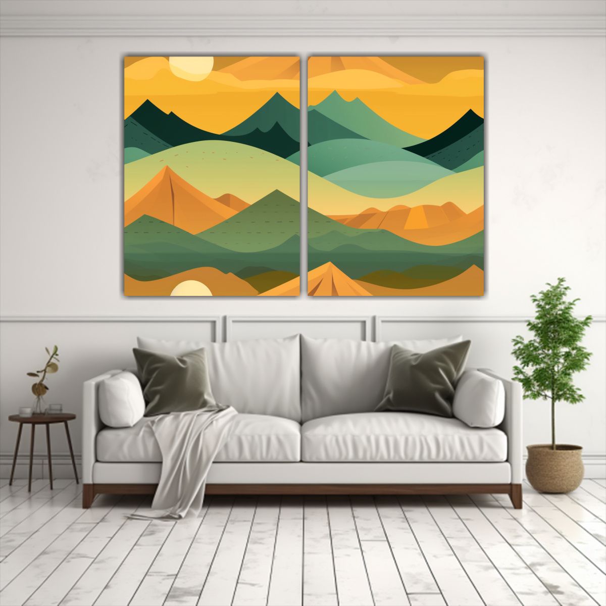 GENERICO - Díptico Juvenil Montañas Minimalistas Para 60x45 Cm
