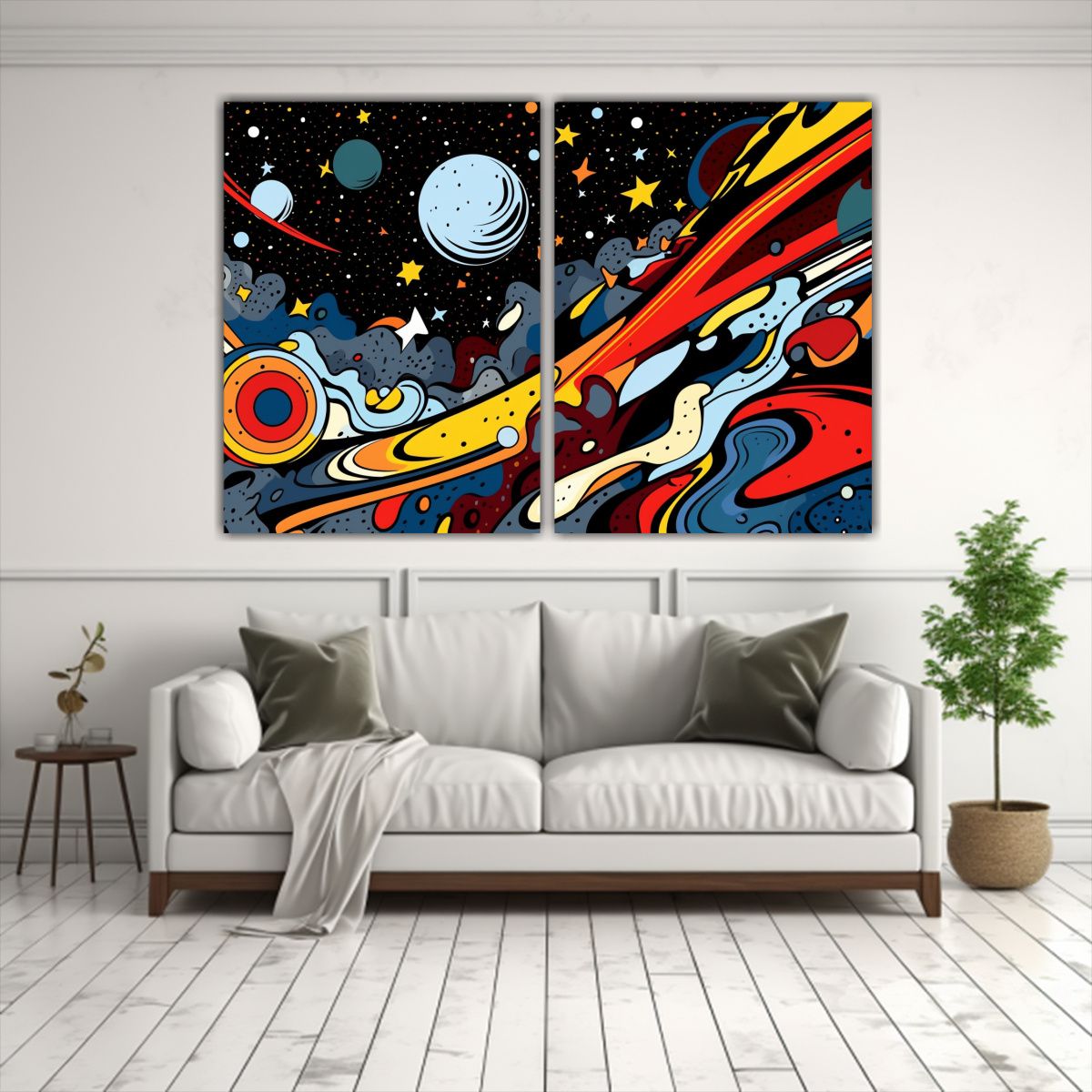 GENERICO - Diptico Moderno Habitación Estilo Galaxy Escena 60x40 Cm
