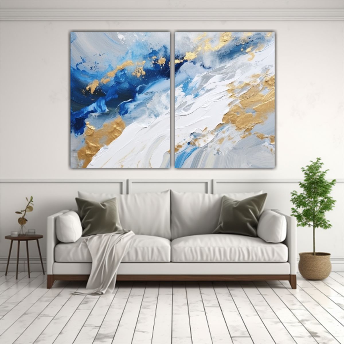 GENERICO - Pintura Abstracta Moderna En Azul Y Blanco Con 60x45 Cm