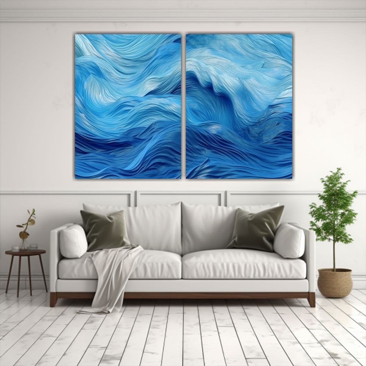GENERICO - Cuadro Decorativo Abstracto De Ondas Azules Con 60x40 Cm