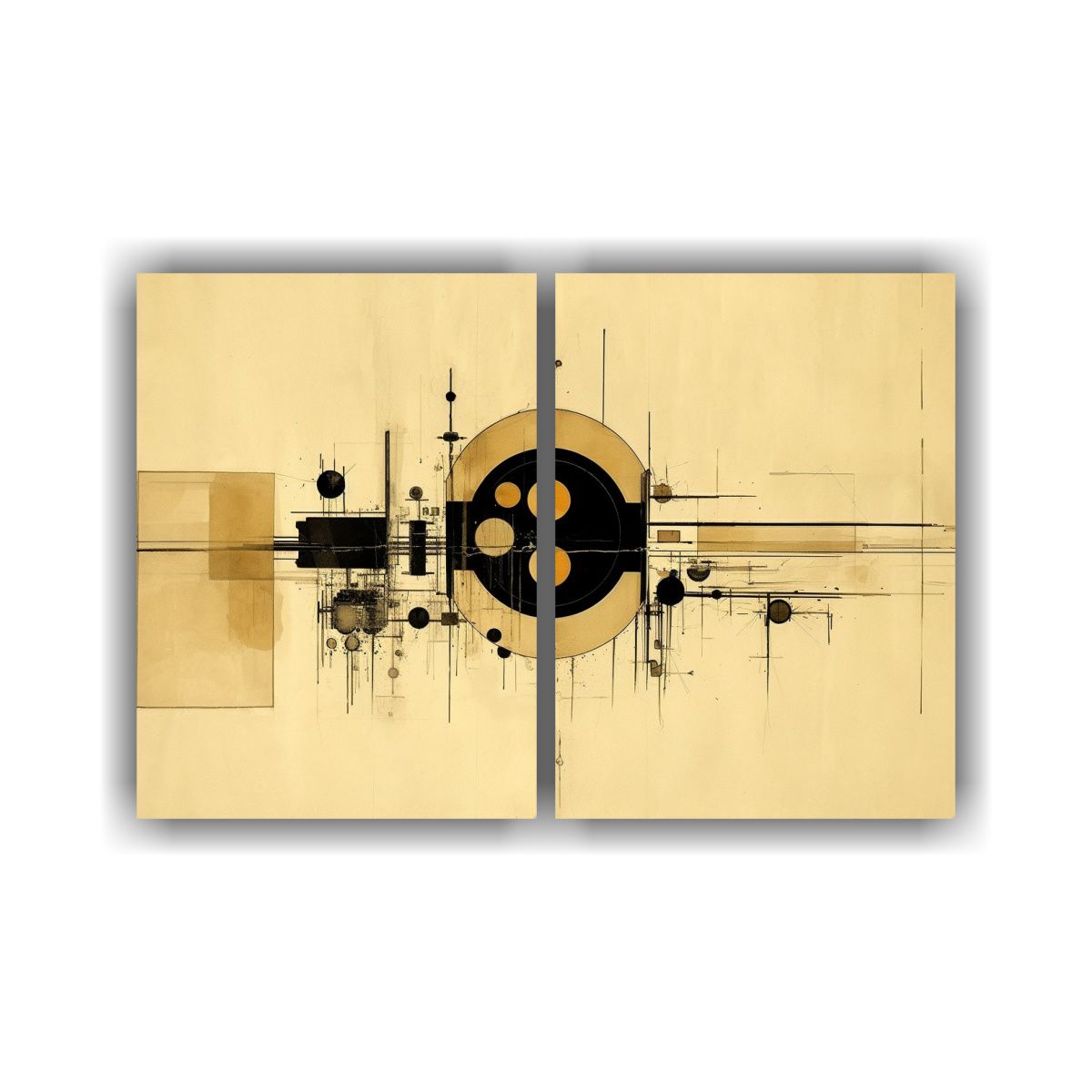 GENERICO - Cuadros Modernos Circulares En Negro Sobre Lienzo 60x40 Cm