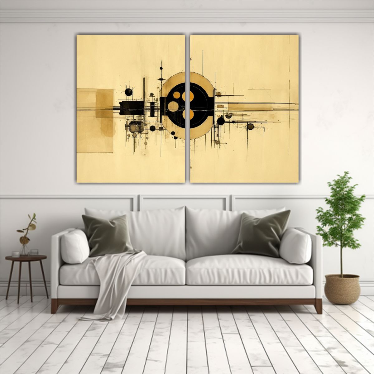 GENERICO - Cuadros Modernos Circulares En Negro Sobre Lienzo 60x40 Cm