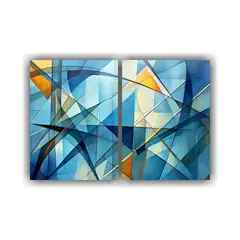 GENERICO - Cuadros Lienzo Líneas Azules Abstracto Moderno 60x40 Cm