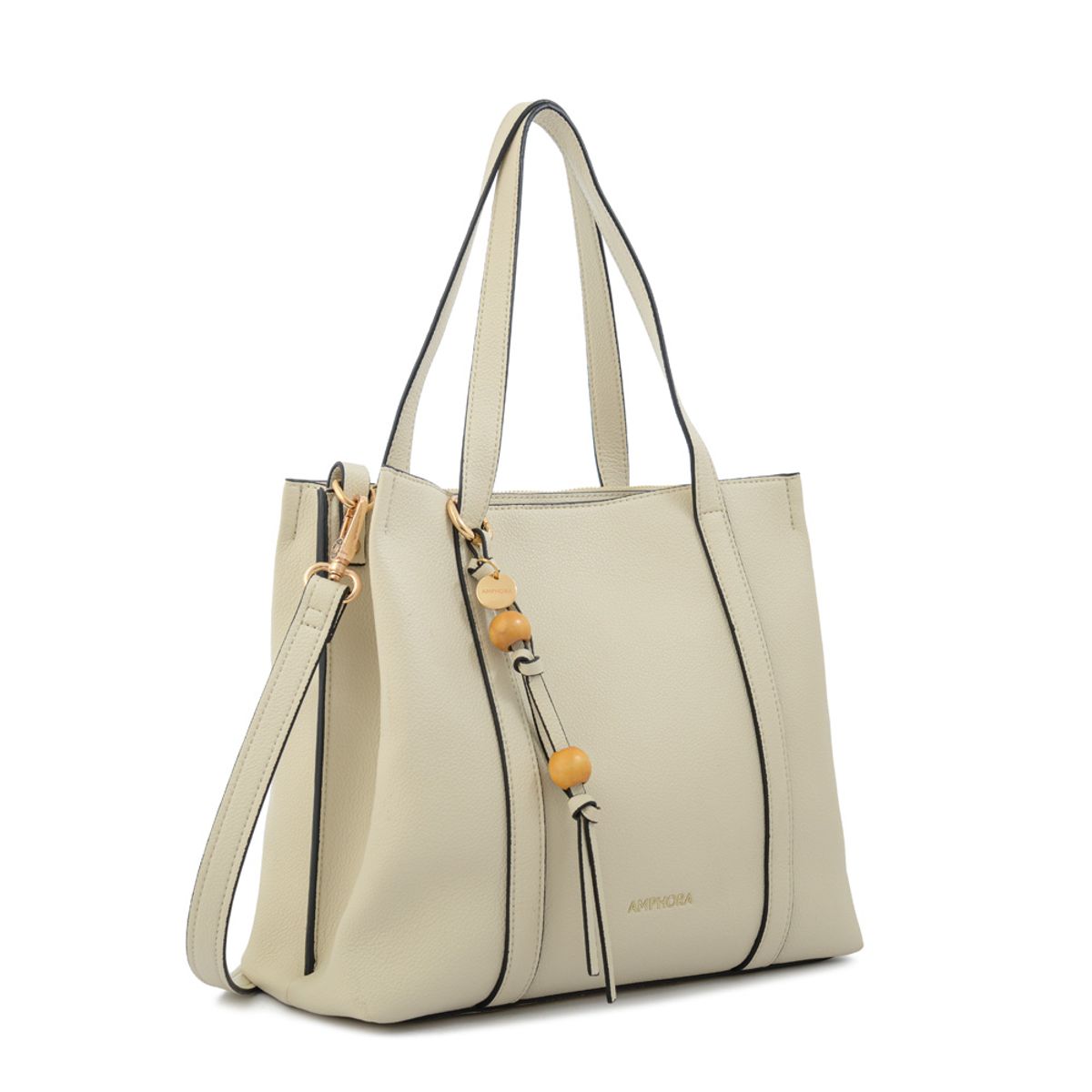AMPHORA - Cartera tote tres divisiones valeria pequeña blanco crudo