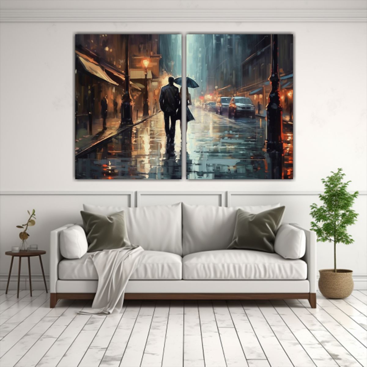 GENERICO - Pareja Caminando Bajo La Lluvia En La Calle Arte 60x40 Cm