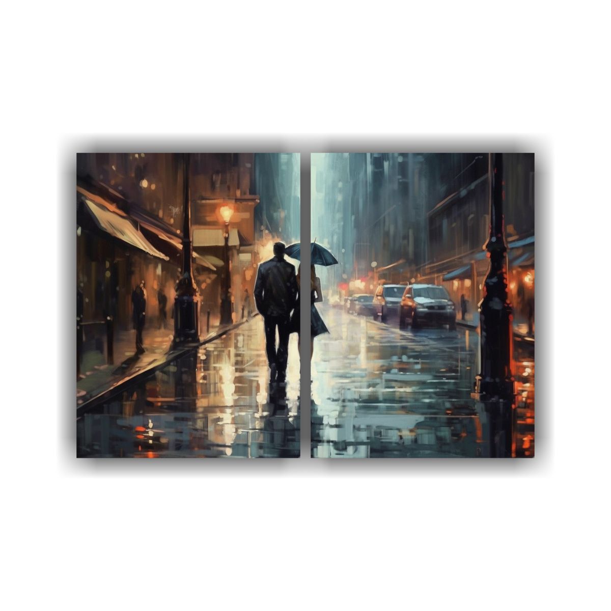 GENERICO - Pareja Caminando Bajo La Lluvia En La Calle Arte 60x45 Cm
