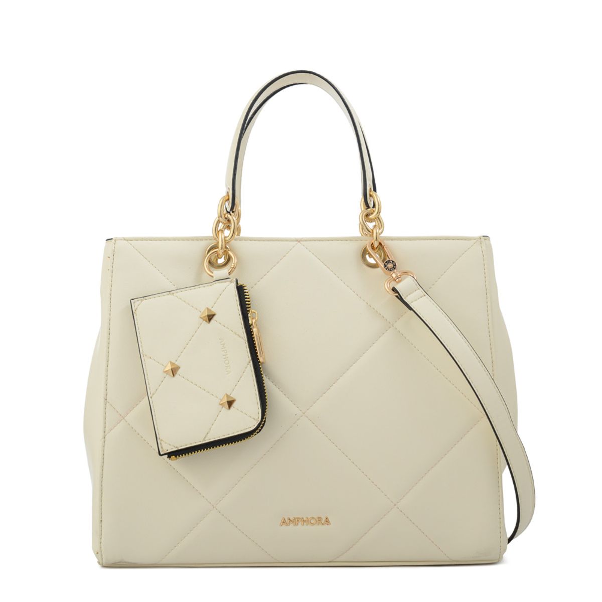 AMPHORA - Cartera tote keny pequeña blanco crudo