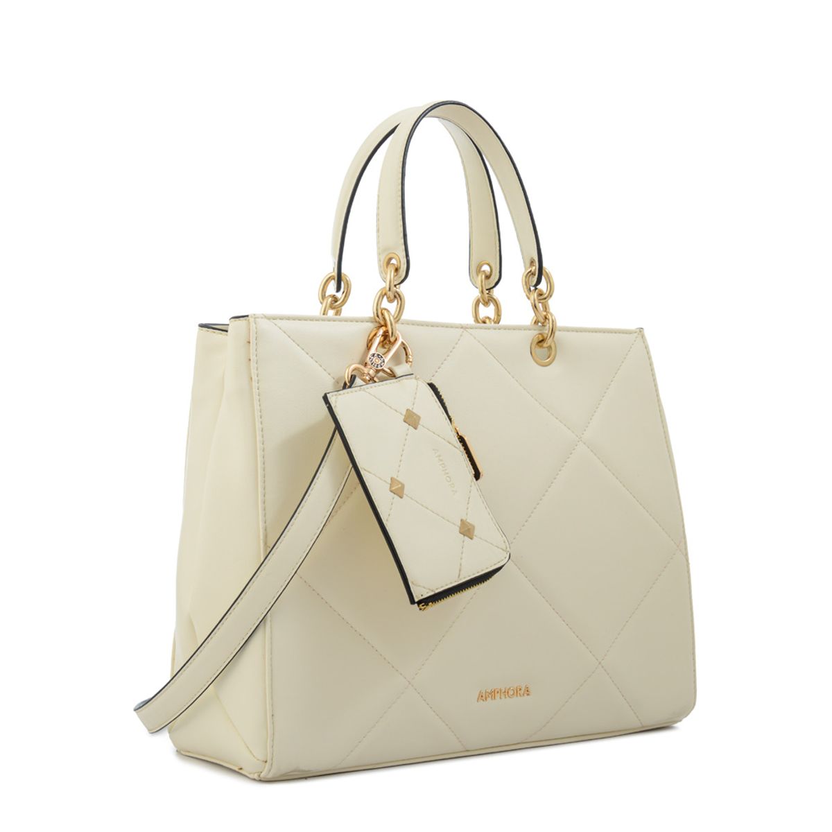 AMPHORA - Cartera tote keny pequeña blanco crudo