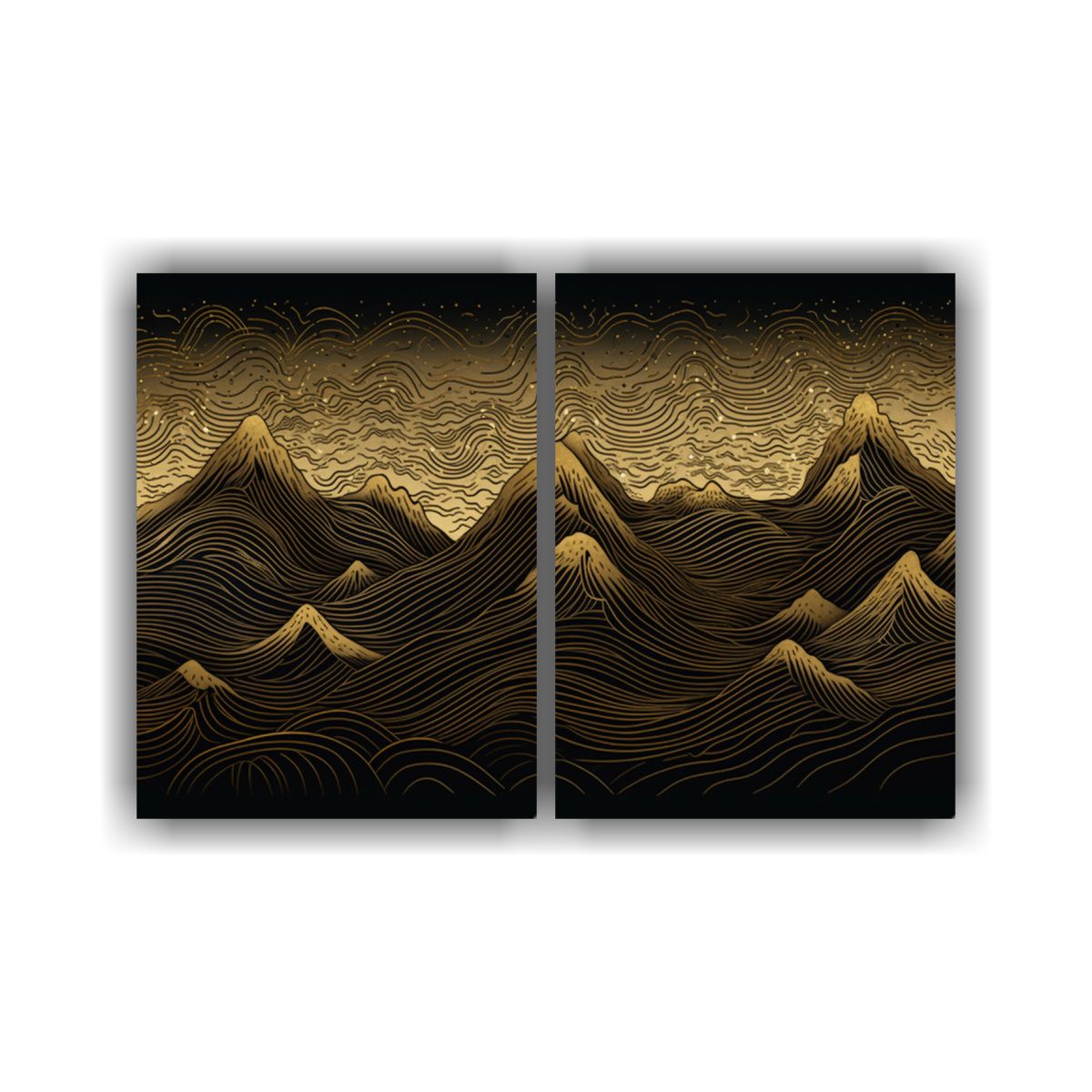 GENERICO - Pintura Diptico Montañas Líneas Finas Negro Y 60x45 Cm