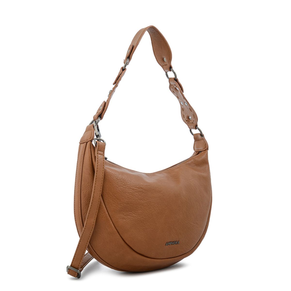 AMPHORA - Cartera corte oval rocio mediana camel