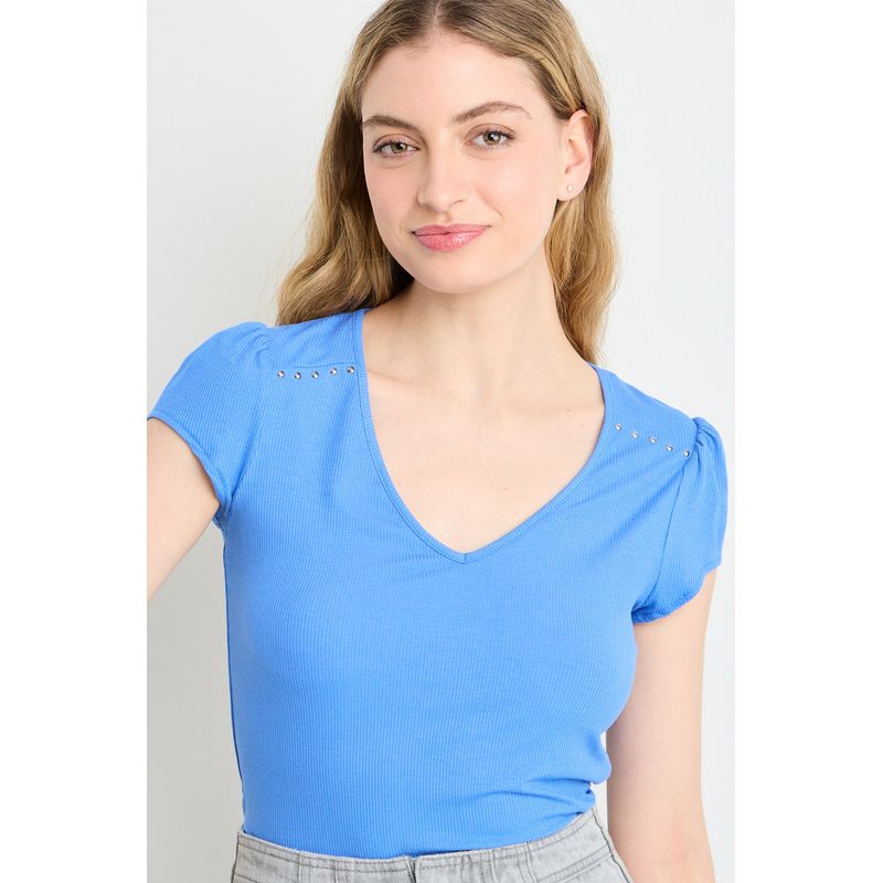 IO - Polera Manga Corta Mujer Celeste Io