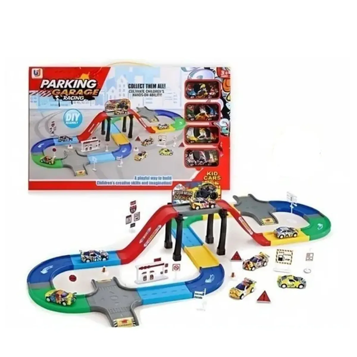 JUGUETERIA - PISTA AUTOPISTA GARAGE RACING THE PARKING 2 NIVELES 4 AUTO