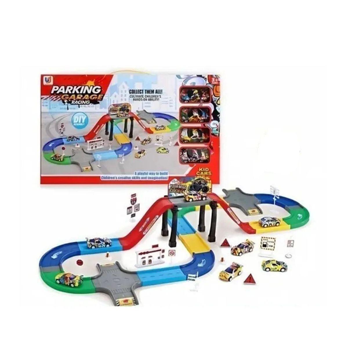 JUGUETERIA - PISTA AUTOPISTA GARAGE RACING THE PARKING 2 NIVELES 4 AUTO