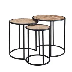 GENERICO - Set x3 Mesas Nido Circulares con Cubierta de Madera