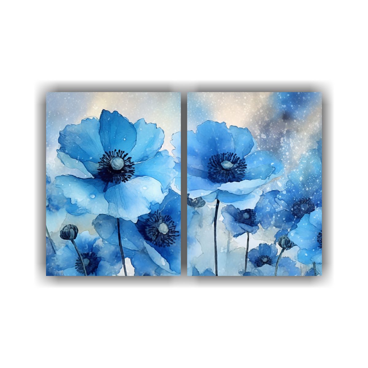 GENERICO - Cuadro Decorativo De Flores En Acuarela Azul 60x45 Cm