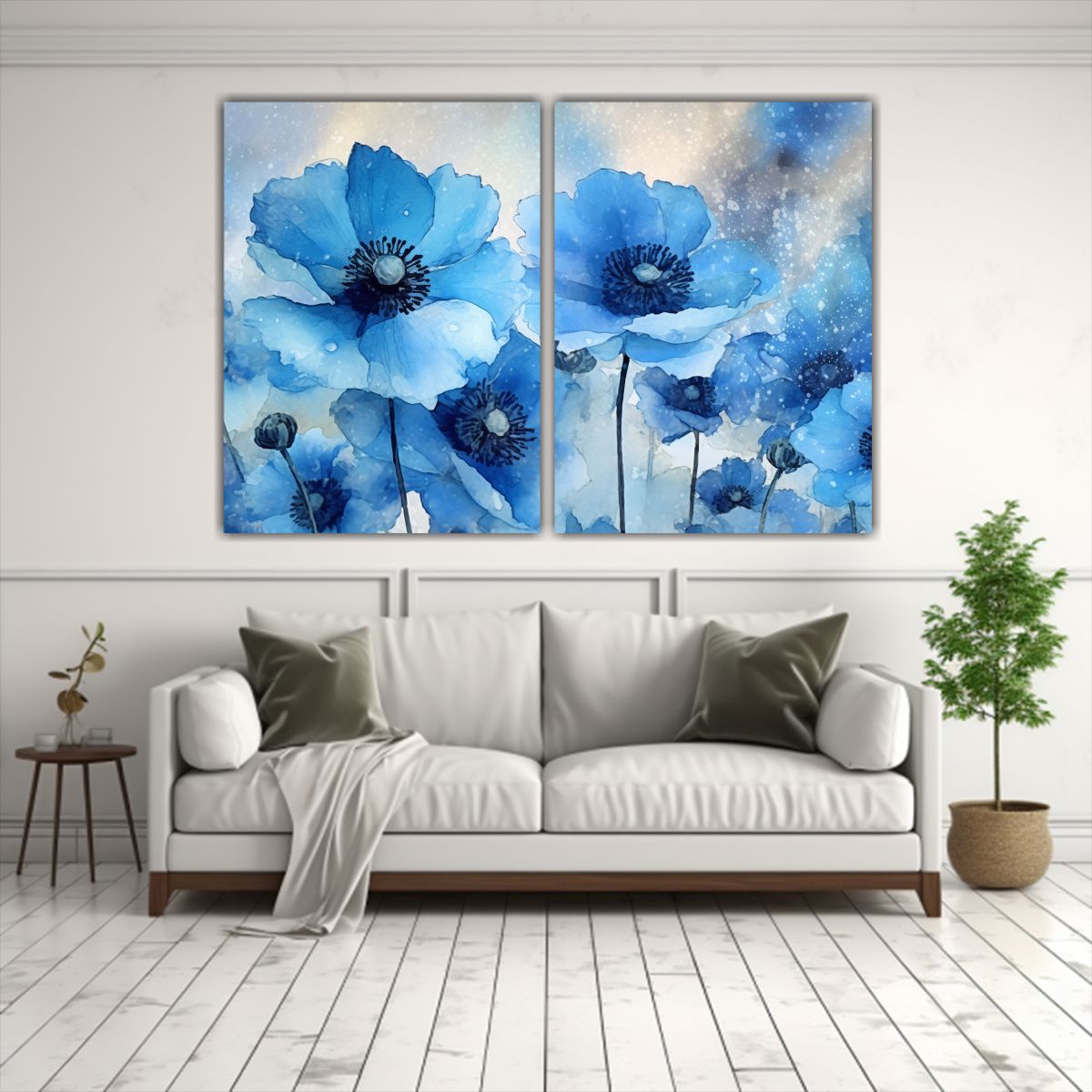 GENERICO - Cuadro Decorativo De Flores En Acuarela Azul 60x45 Cm