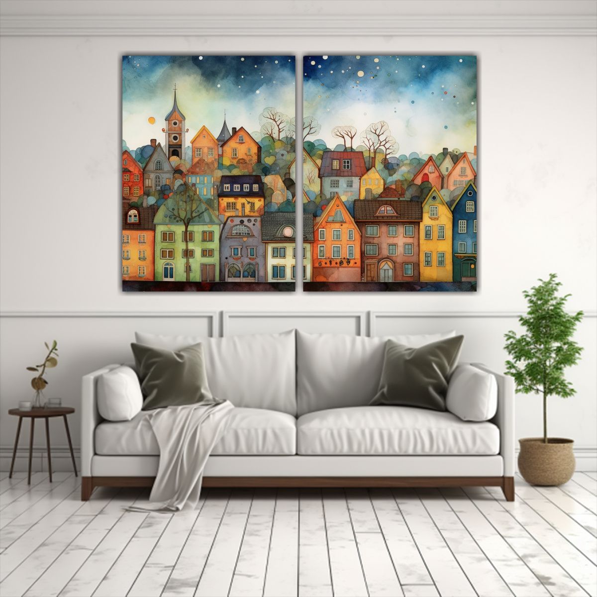 GENERICO - Pintura Acuarela Ciudad Sueca Paisaje Urbano 60x45 Cm