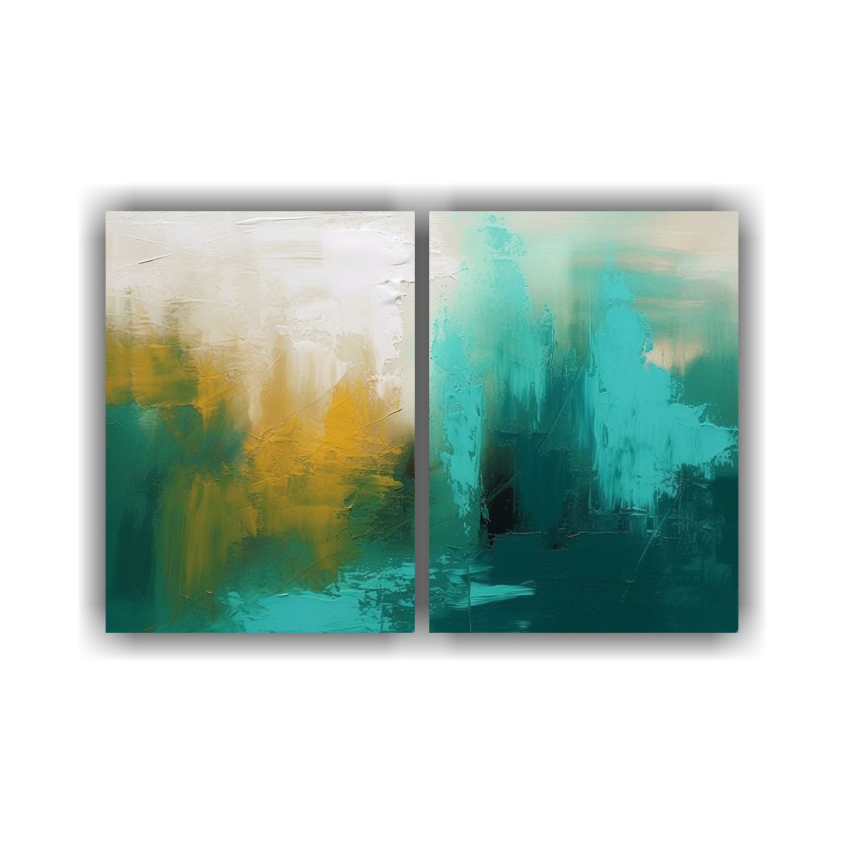 GENERICO - Pintura Abstracta Moderna En Verde Turquesa 60x40 Cm