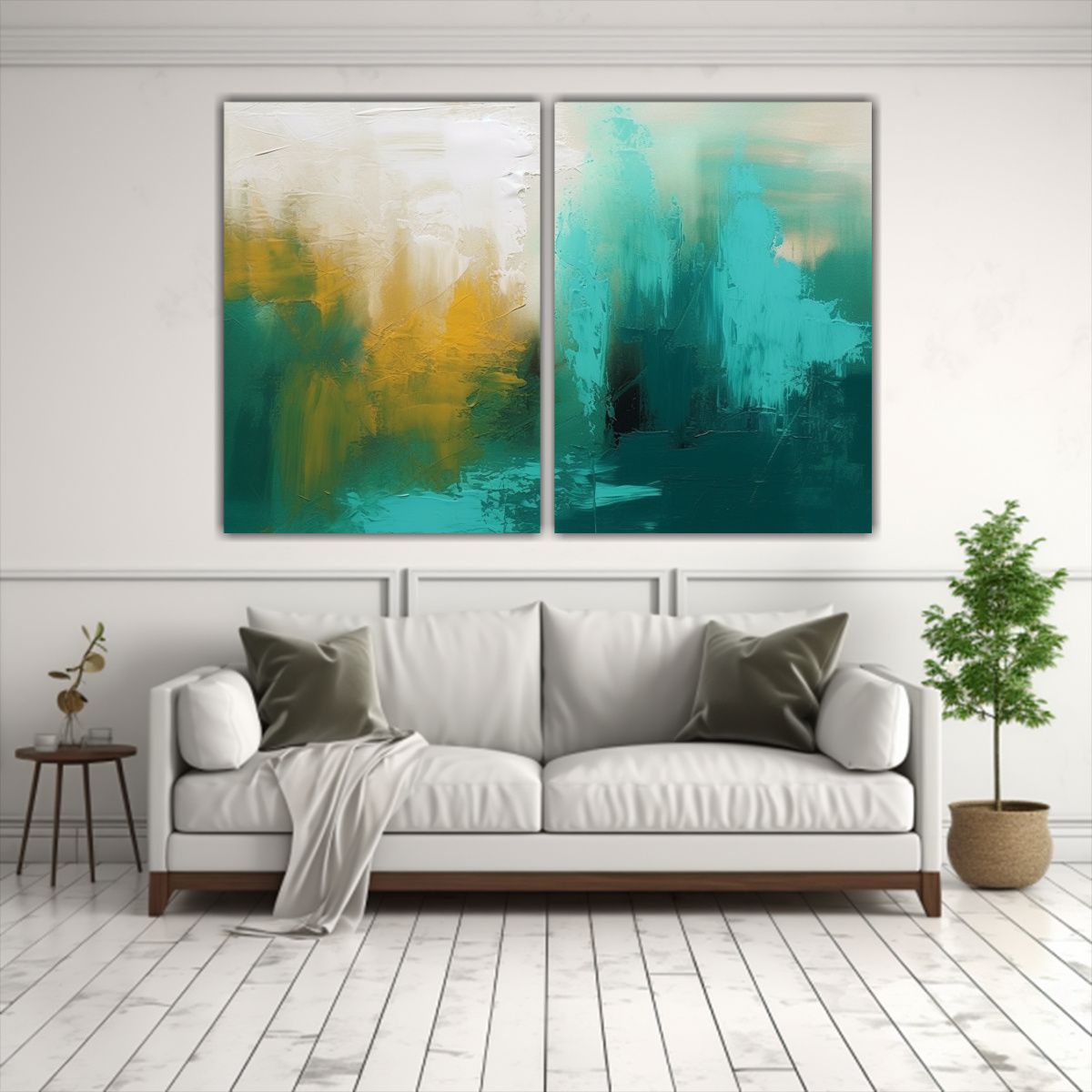 GENERICO - Pintura Abstracta Moderna En Verde Turquesa 60x40 Cm