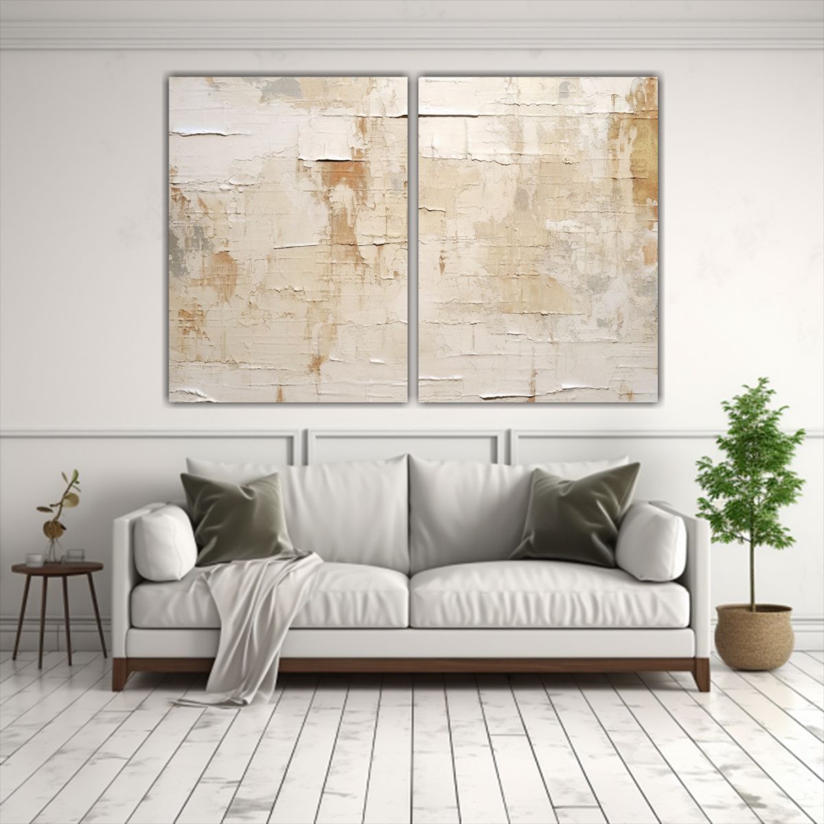 GENERICO - Cuadros Decorativos Con Rayas En Crema Y Beige 60x45 Cm