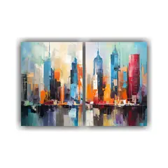 GENERICO - Pintura Acrílica Abstracta De Una Ciudad Al 60x45 Cm