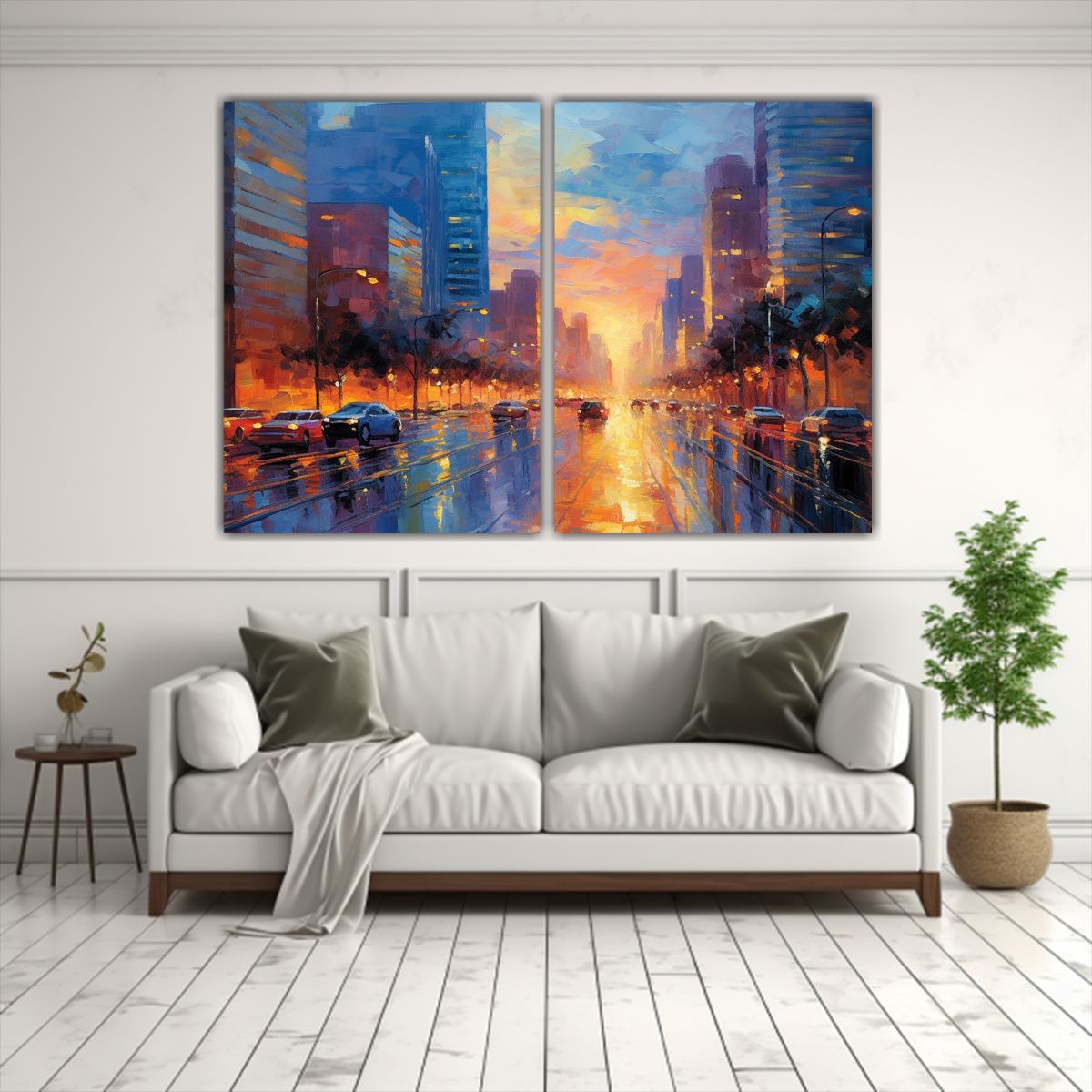 GENERICO - Pinturas Acrílicas De Ciudad Animada Al Anochecer 60x45 Cm