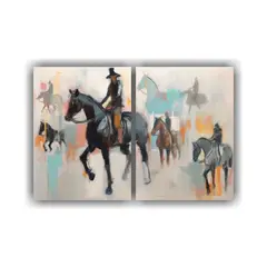 GENERICO - Pintura En Lienzo Multitud A Caballo En Armonía 60x45 Cm