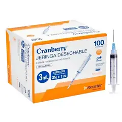 CRANBERRY - Jeringa Desechable Luer Lock 3cc 21g X 1 1/2 Caja 100 Unid.