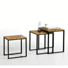 GENERICO - Set x3 Mesas Nido Cuadradas con Cubierta de Madera