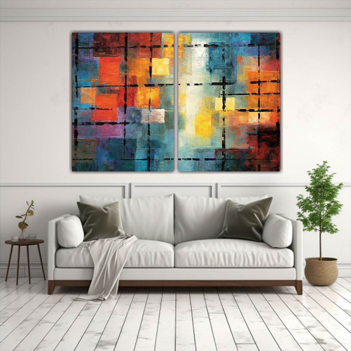 GENERICO - Pintura Abstracta Matemática Floral En Bastidor 60x45 Cm