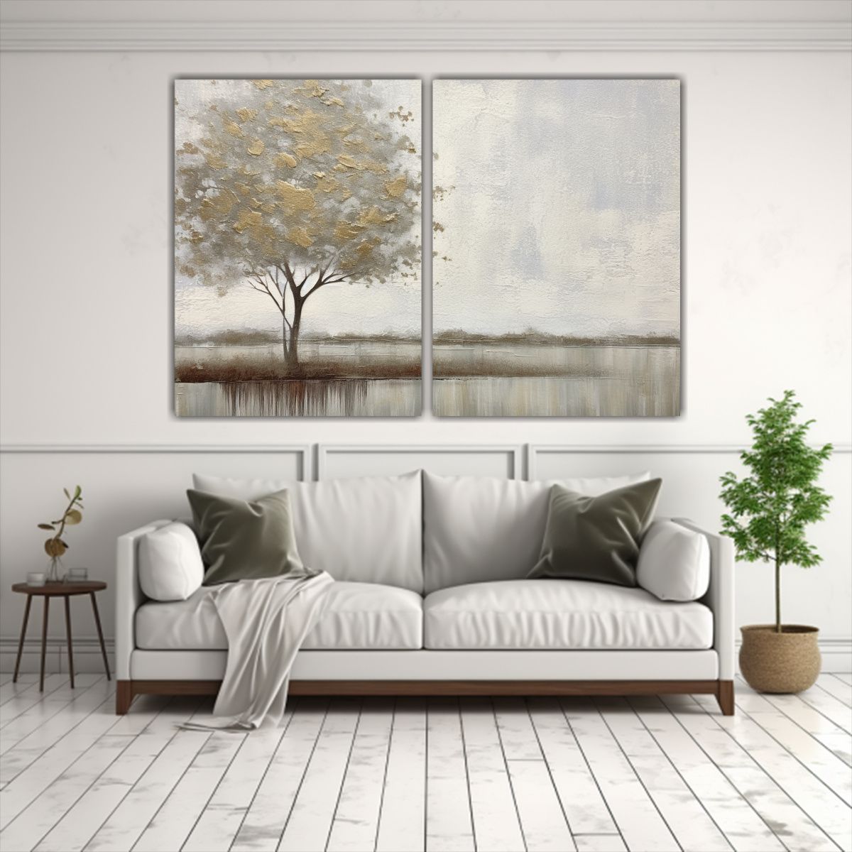 GENERICO - Pintura Decorativa Escena árbol Gris Claro En 60x40 Cm