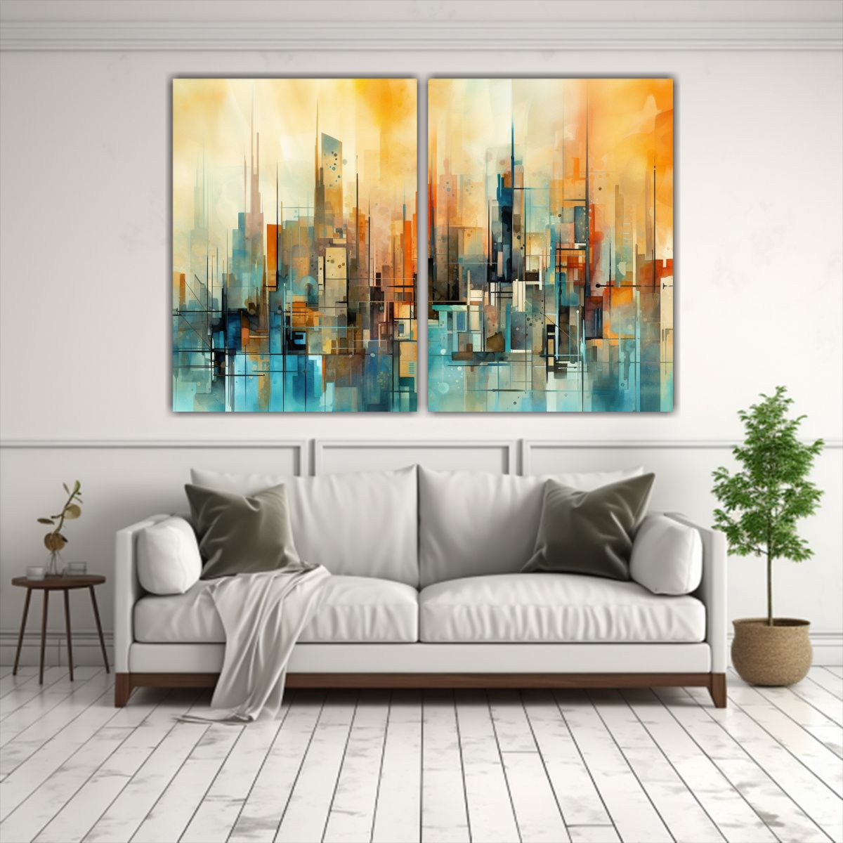 GENERICO - Pintura Acuarela Abstracta Ciudad Estilo Urbano 60x40 Cm
