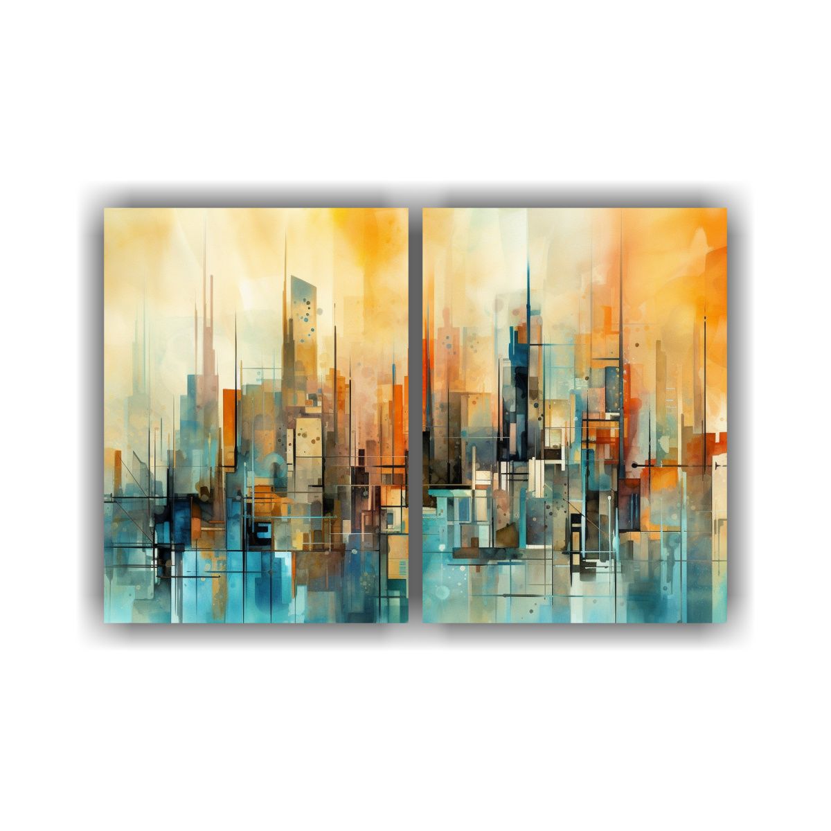 GENERICO - Pintura Acuarela Abstracta Ciudad Estilo Urbano 60x45 Cm