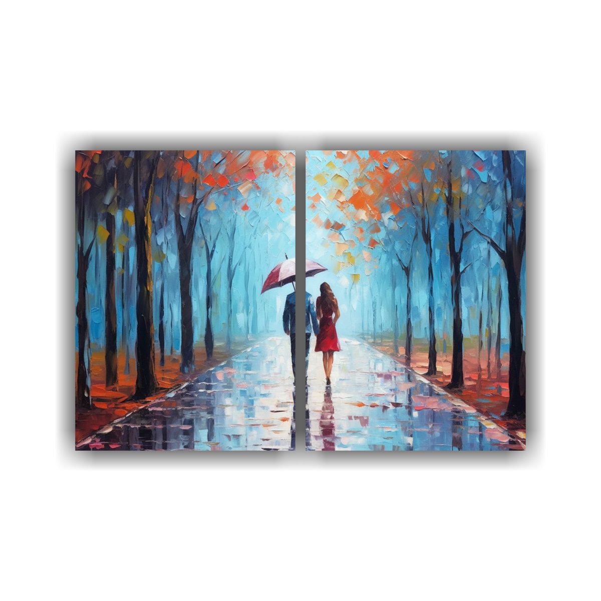 GENERICO - Pareja Con Paraguas Caminando Bajo La Lluvia En 60x40 Cm