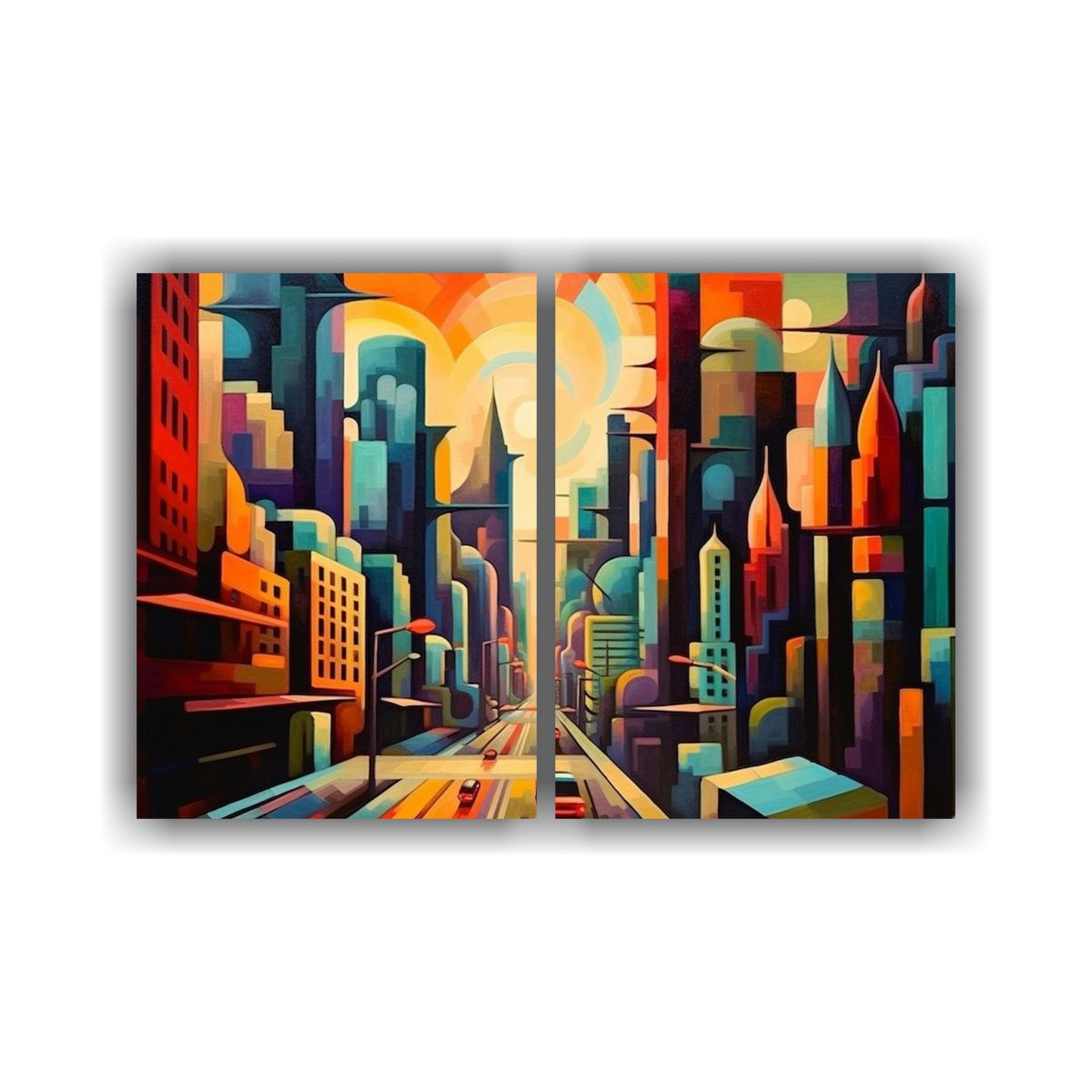 GENERICO - Paisaje Urbano Futurista Con Caminos Y Cubismo En 60x40 Cm
