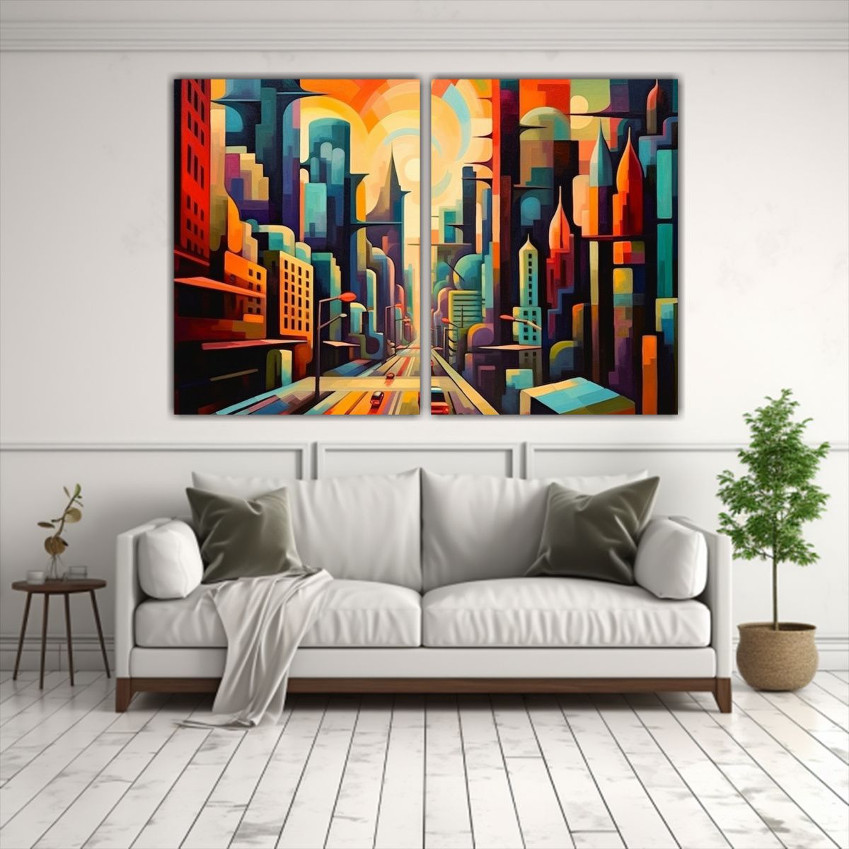 GENERICO - Paisaje Urbano Futurista Con Caminos Y Cubismo En 60x40 Cm