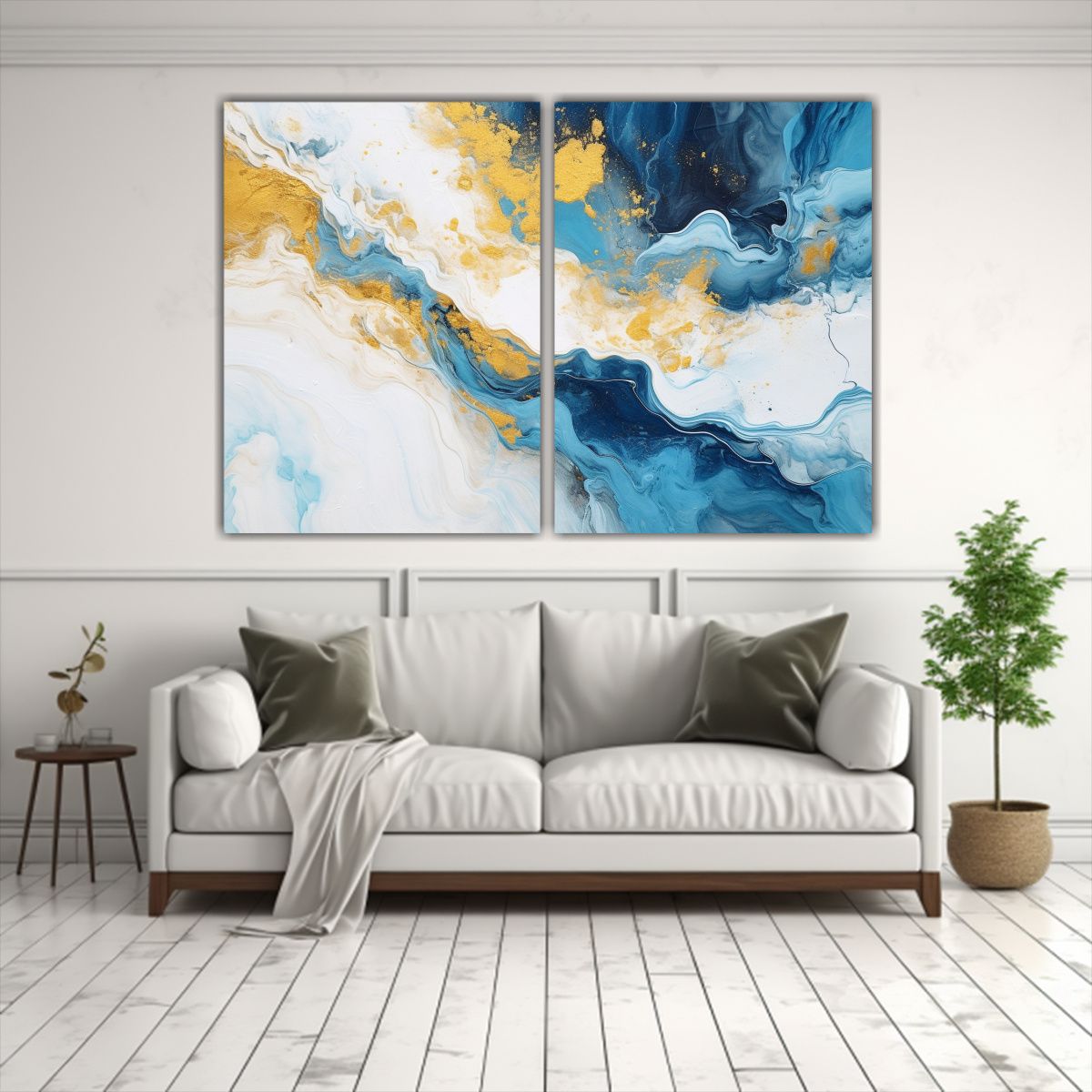 GENERICO - Cuadro Abstracto Azul Y Dorado Con Remolinos 60x40 Cm