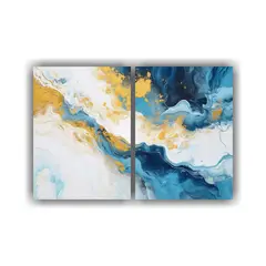 GENERICO - Cuadro Abstracto Azul Y Dorado Con Remolinos 60x45 Cm