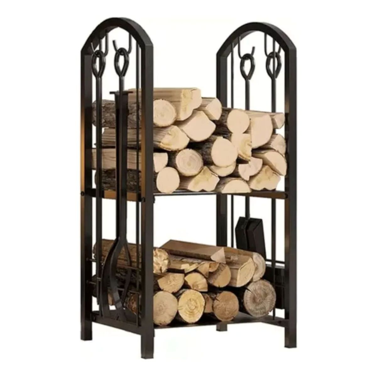 GENERICO - Leñero Doble Con Accesorios Para Chimenea