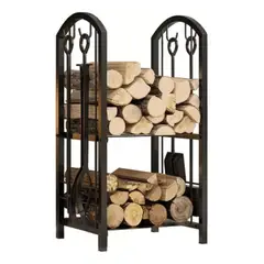 GENERICO - Leñero Doble Con Accesorios Para Chimenea