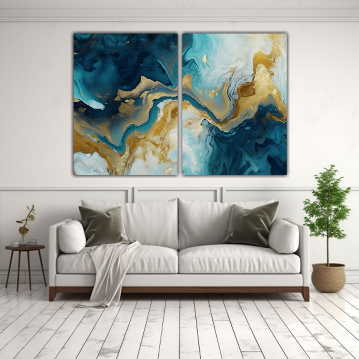 GENERICO - Pinturas Decorativas En Abstracto Azul Y Dorado 60x45 Cm