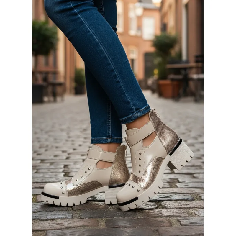DINASTELLA - Botines  Mujer color Beige  con Tachas  M466